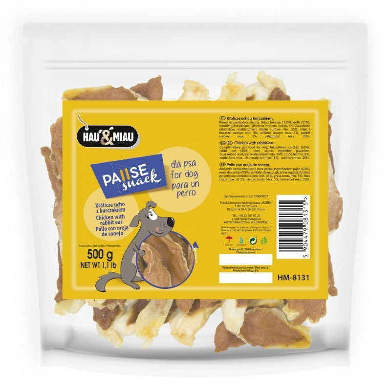 Hau&amp;Miau triušių ausys su vištiena 500g
