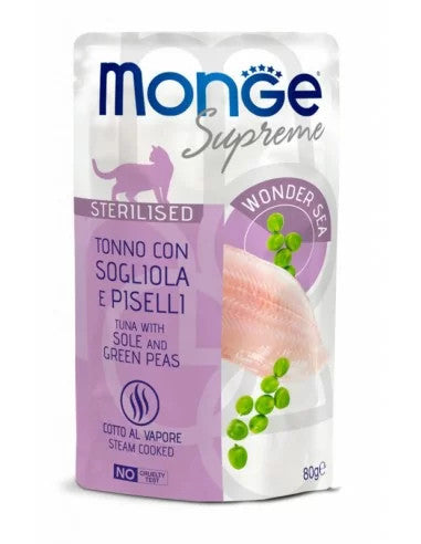 Monge SUPREME - Cat Wet Pouches Tuna with sole and green peas - Sterilised 80g