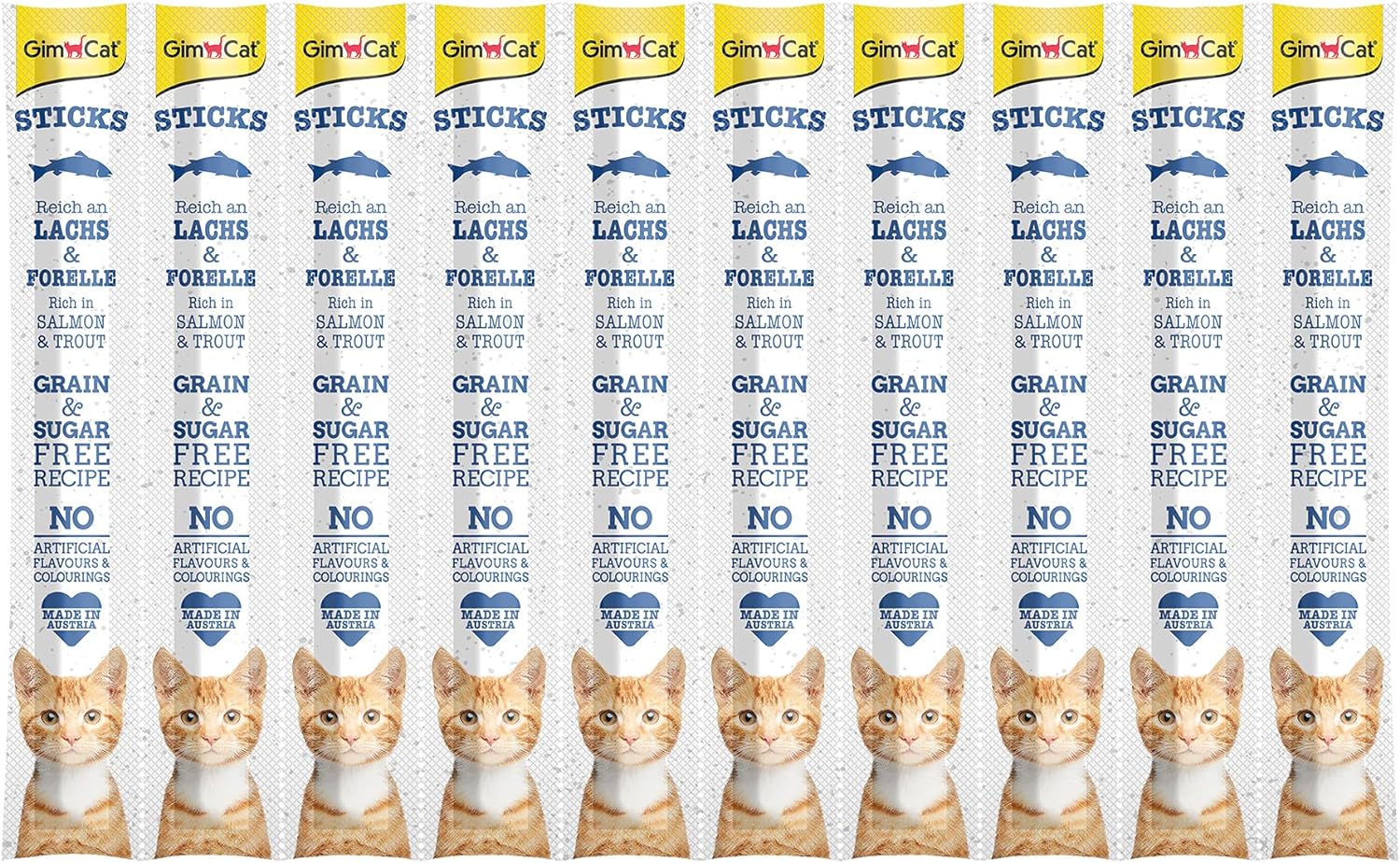 GimCat Sticks begrūdės lazdelės, su lašiša ir upėtakiu (10 vnt)