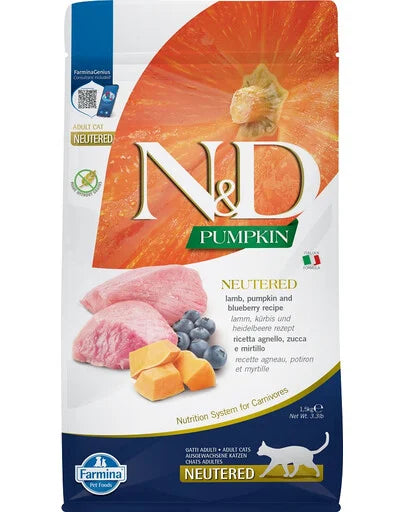 FARMINA N&D PUMPKIN - CAT Dry Lamb&Blueberry NEUTERED ADULT