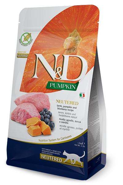 FARMINA N&D PUMPKIN - CAT Dry Lamb&Blueberry NEUTERED ADULT 1,5 kg