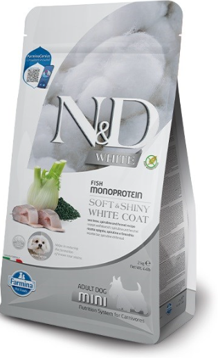 FARMINA N&D WHITE - DOG Dry Sea Bass Spirulina&Fennel ADULT MINI