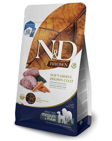 FARMINA N&D BROWN - DOG Dry Lamb Spirulina&Carrot ADULT MED&MAX
