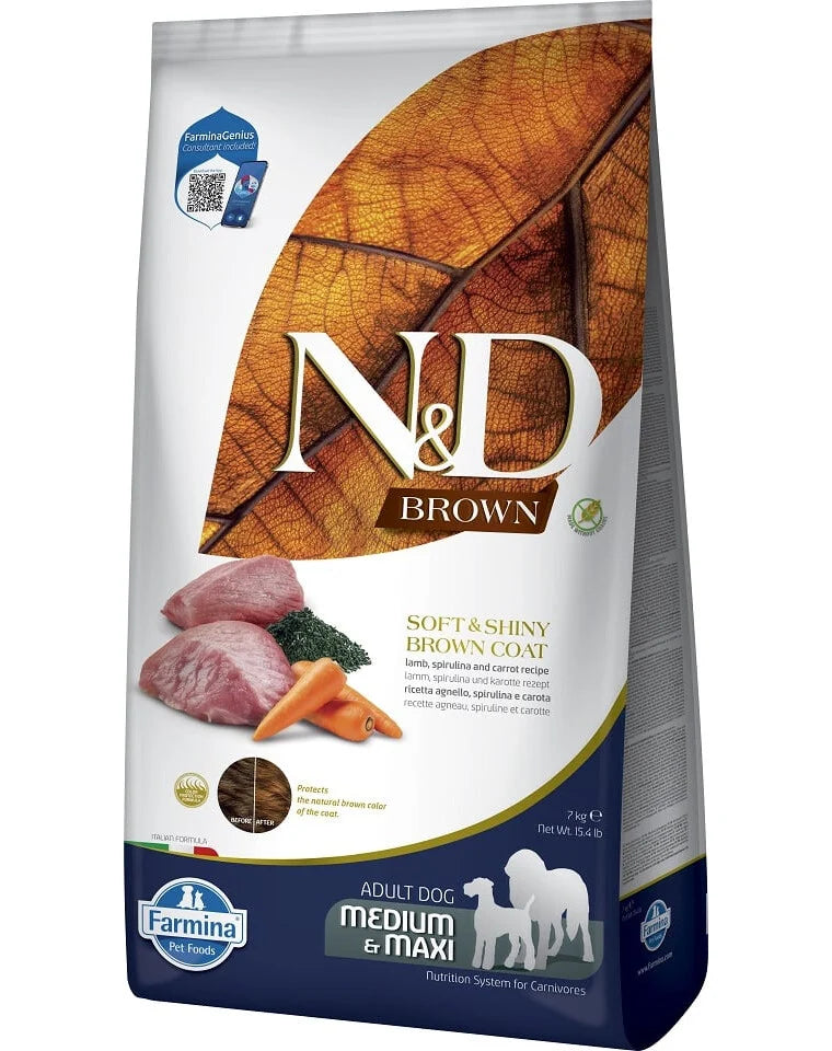FARMINA N&D BROWN - DOG Dry Lamb Spirulina&Carrot ADULT MED&MAX