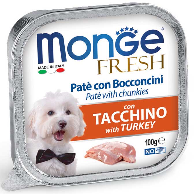 Monge Fresh paštetas šunims su kalakutienos gabalėliais 100g