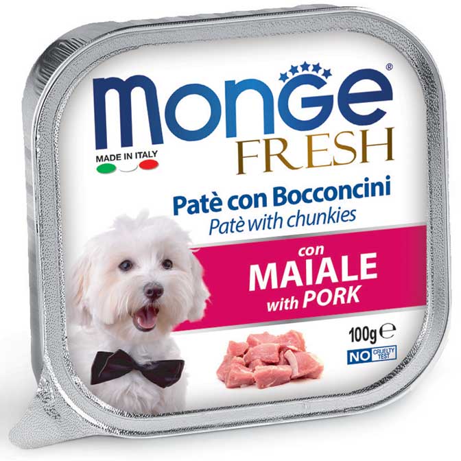 Monge Fresh paštetas šunims su kiaulienos gabalėliais 100g
