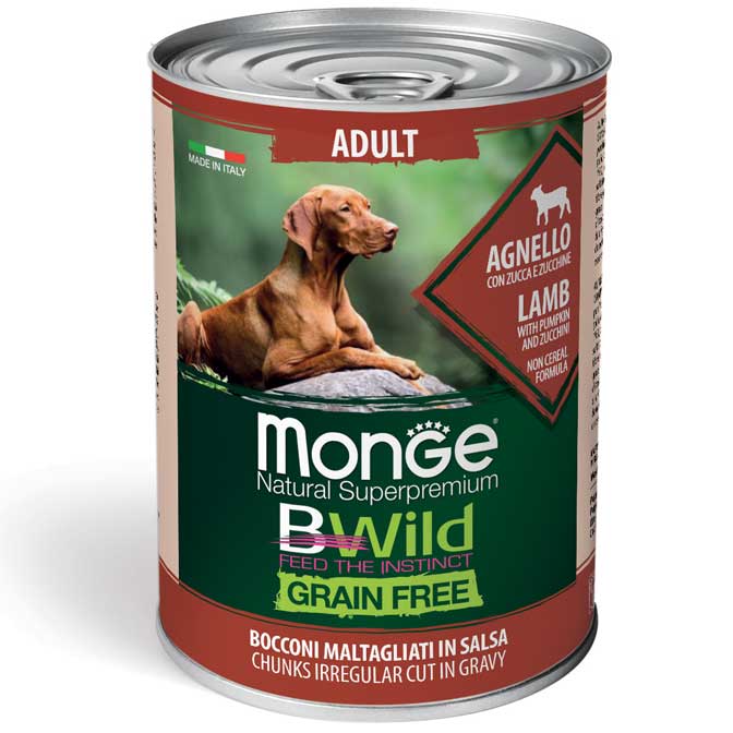 Monge Bwild adult konservuotas pašaras su ėriena, moliūgais ir cukinijomis 400g