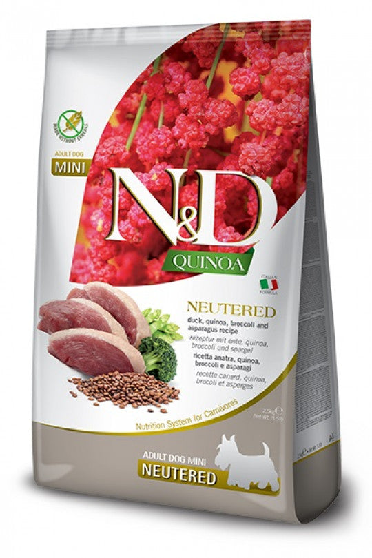 FARMINA N&D QUINOA - DOG Dry NEUTERED Duck Broccoli&Asparagus ADULT MINI