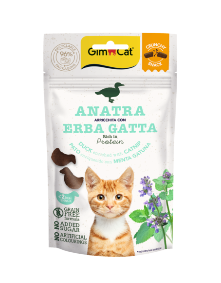 Gimcat Crunchy Snacks Duck /Catnip traškūs skanėstai antis/katžolė 50g