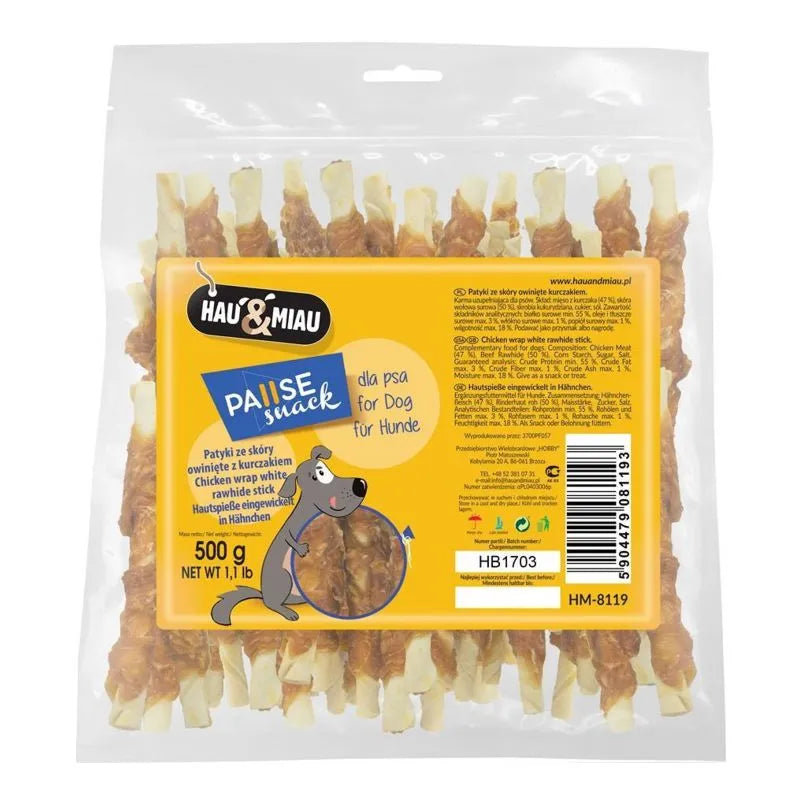 Hau&amp;Miau balti pagaliukai apsukti vištiena 500g