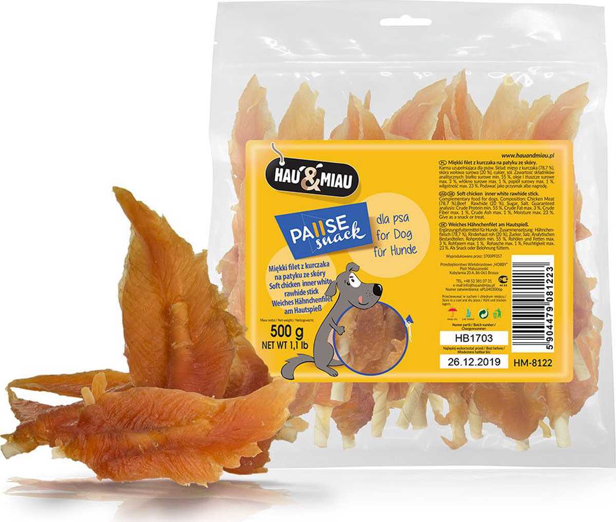 Hau&amp;Miau Vištienos file ant baltų pagaliukų 500g