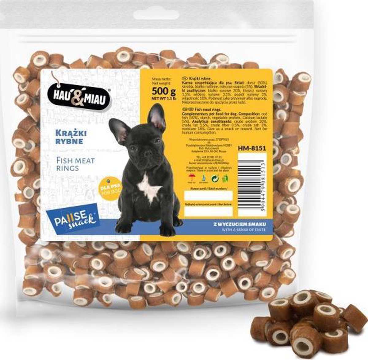 Hau&amp;Miau minkšti mini žuvies žiedai 500g
