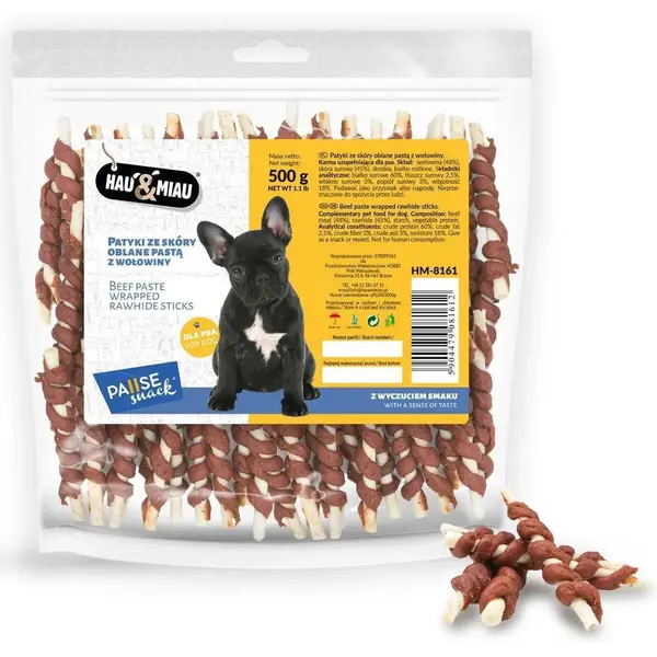 Hau&amp;Miau balti pagaliukai, padengti jautienos pasta 500g
