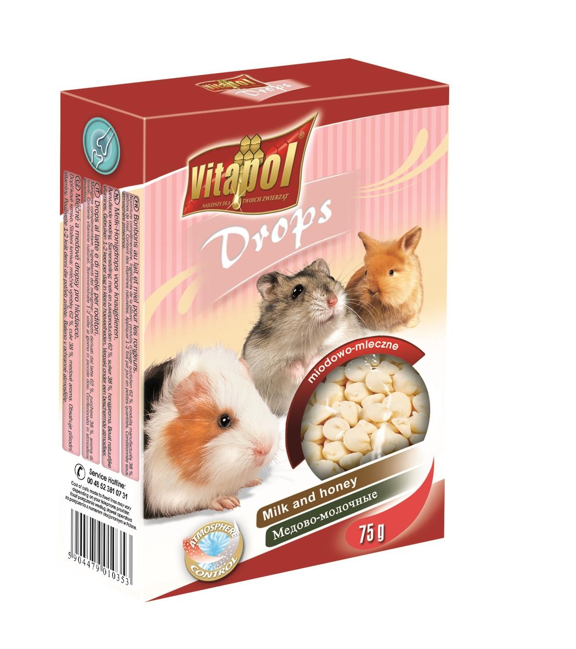Vitapol lašeliai graužikams su pienu ir medumi 75g