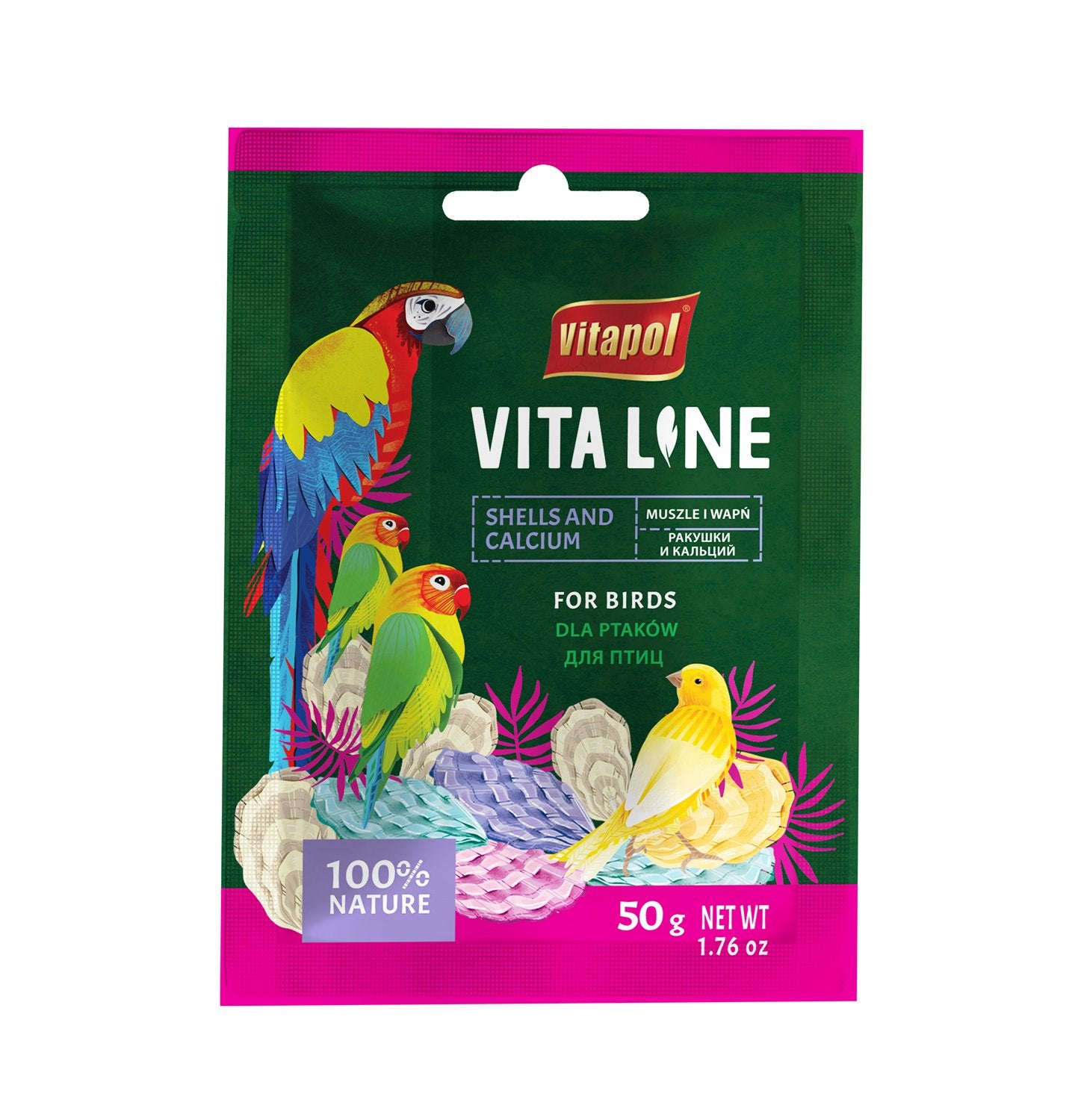 Vitapol Vitaline papildomas lesalas paukščiams kriauklės su kalciu 50g