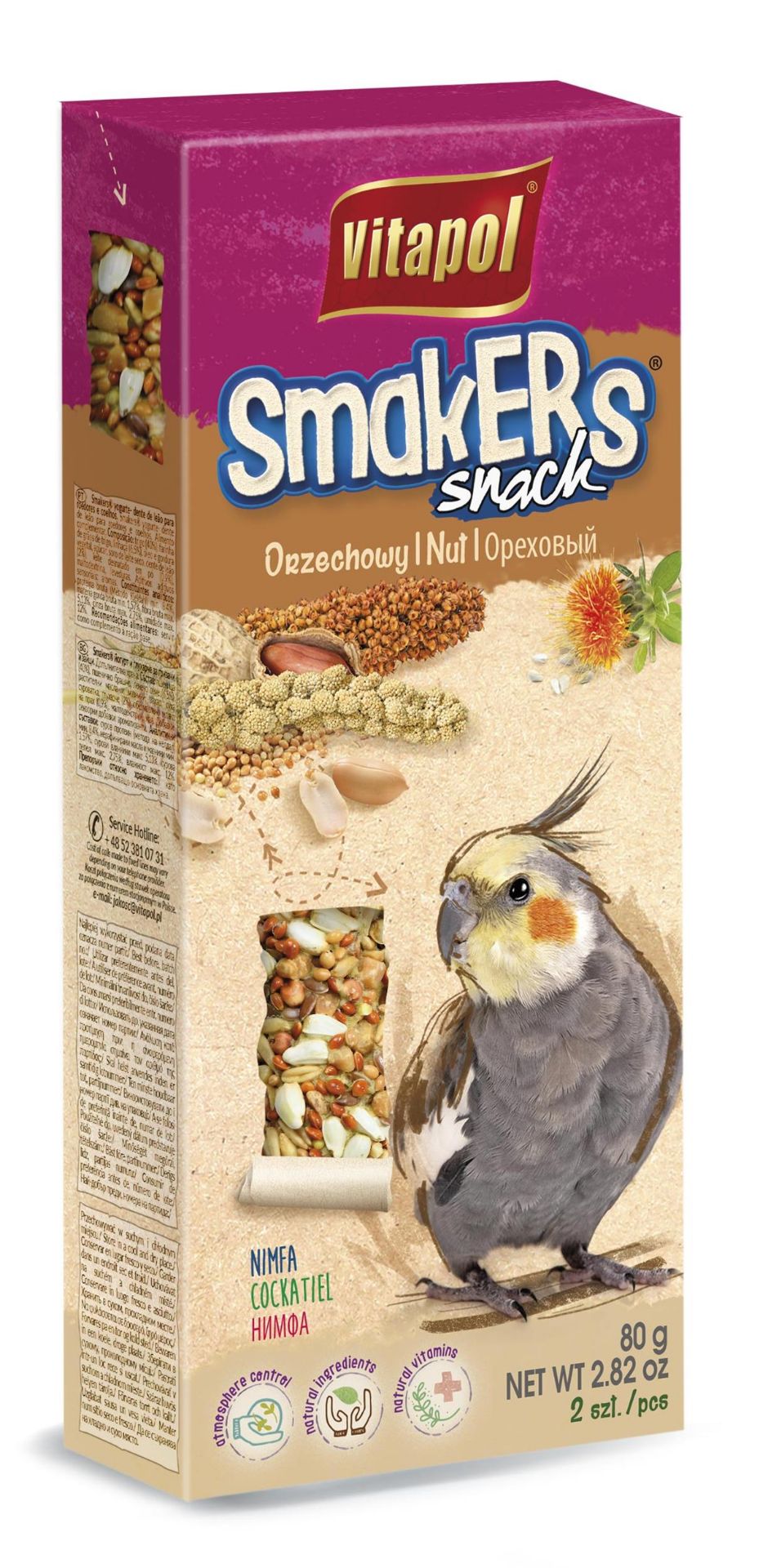 Vitapol Smakers skanėstas papūgoms Nimfoms, su riešutais 90g