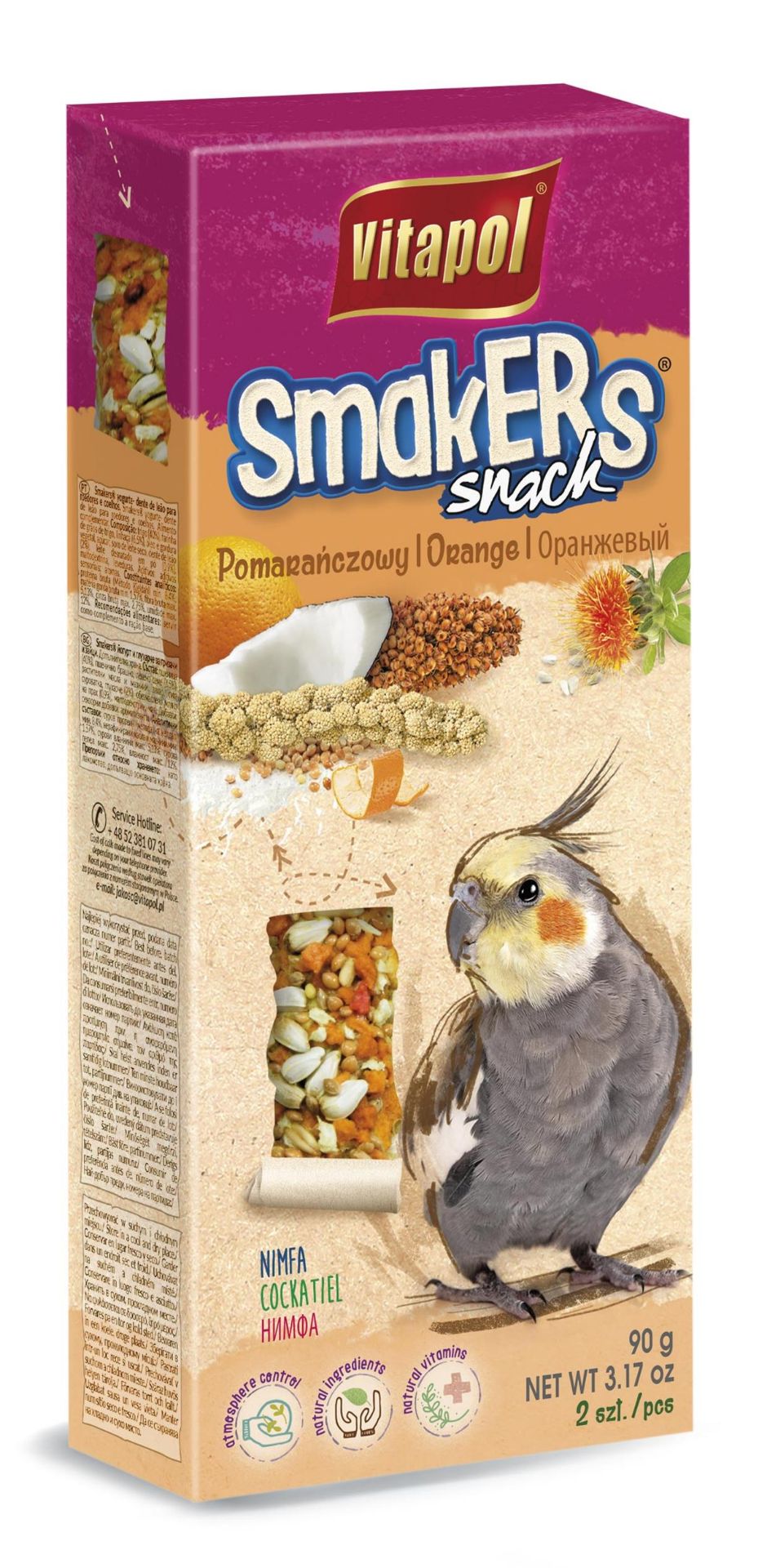 Vitapol Smakers skanėstas papūgoms Nimfoms, apelsininis 90g