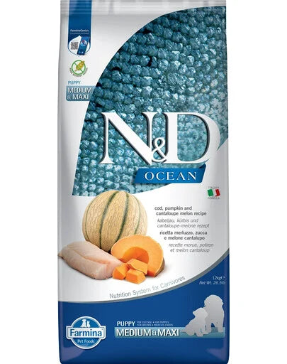 FARMINA N&D OCEAN - DOG Dry Cod Pumpkin&Cantaloupe PUPPY MED&MAX 12 kg