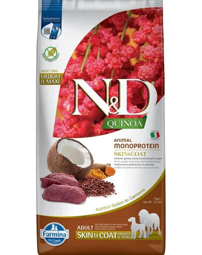 FARMINA N&D QUINOA - DOG Dry SKIN&COAT Venison&Coconut ADULT MED&MAX 7 kg