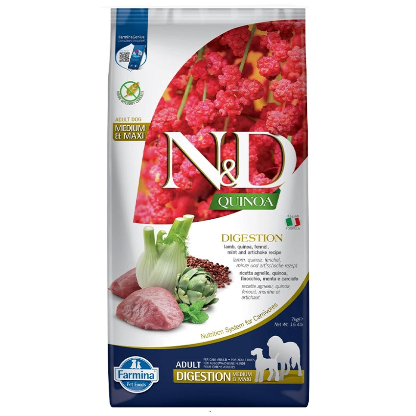 FARMINA N&D QUINOA - DOG Dry DIGESTION Lamb&Fennel ADULT MED&MAX 7 kg