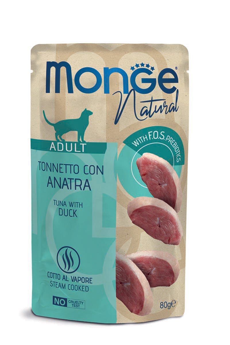 Monge Natural kons. pašaras suaugusioms katėms tuno kąsneliai su antiena želėje 80g